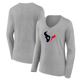 Houston Texans Women's Primary Team Logo Long Sleeve V-Neck T-Shirt - Heather Gray for sale