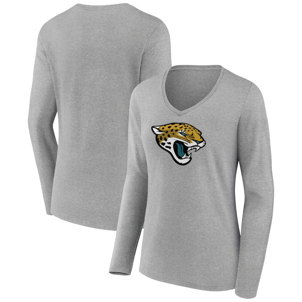 Jacksonville Jaguars Women's Primary Team Logo Long Sleeve V-Neck T-Shirt - Heather Gray discount