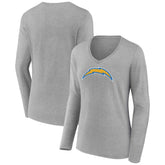 Los Angeles Chargers Women's Primary Team Logo Long Sleeve V-Neck T-Shirt - Heather Gray for sale