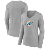 Miami Dolphins Women's Primary Team Logo Long Sleeve V-Neck T-Shirt - Heather Gray cheap