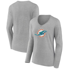 Miami Dolphins Women's Primary Team Logo Long Sleeve V-Neck T-Shirt - Heather Gray cheap