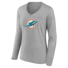 Miami Dolphins Women's Primary Team Logo Long Sleeve V-Neck T-Shirt - Heather Gray cheap
