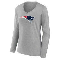 New England Patriots Women's Primary Team Logo Long Sleeve V-Neck T-Shirt - Heather Gray cheap