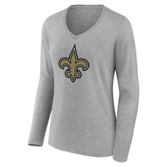 New Orleans Saints Women's Primary Team Logo Long Sleeve V-Neck T-Shirt - Heather Gray outlet