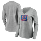 New York Giants Women's Primary Team Logo Long Sleeve V-Neck T-Shirt - Heather Gray cheap