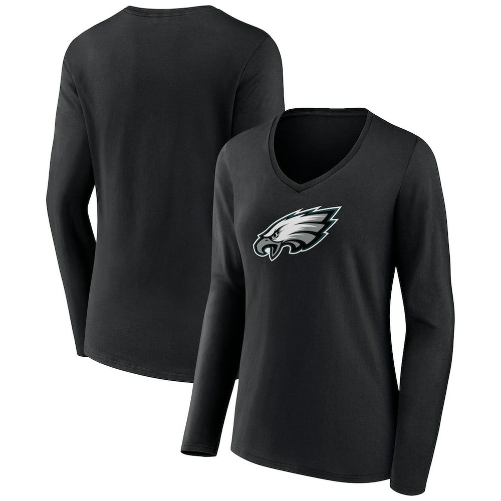 Philadelphia Eagles Women's Primary Team Logo Long Sleeve V-Neck T-Shirt - Black for sale