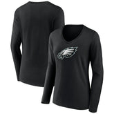 Philadelphia Eagles Women's Primary Team Logo Long Sleeve V-Neck T-Shirt - Black for sale
