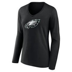 Philadelphia Eagles Women's Primary Team Logo Long Sleeve V-Neck T-Shirt - Black for sale