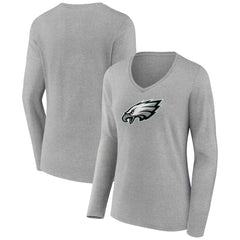 Philadelphia Eagles Women's Primary Team Logo Long Sleeve V-Neck T-Shirt - Heather Gray online