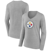Pittsburgh Steelers Women's Primary Team Logo Long Sleeve V-Neck T-Shirt - Heather Gray for sale