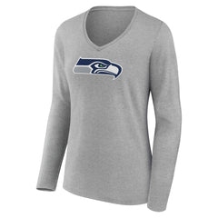Seattle Seahawks Women's Primary Team Logo Long Sleeve V-Neck T-Shirt - Heather Gray on sale