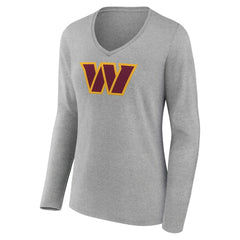 Washington Commanders Women's Primary Team Logo Long Sleeve V-Neck T-Shirt - Heather Gray online