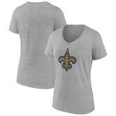 New Orleans Saints Women's Primary Team Logo V-Neck T-Shirt - Heather Gray outlet