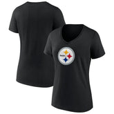 Pittsburgh Steelers Women's Primary Team Logo V-Neck T-Shirt - Black cheap