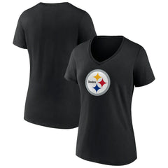 Pittsburgh Steelers Women's Primary Team Logo V-Neck T-Shirt - Black cheap
