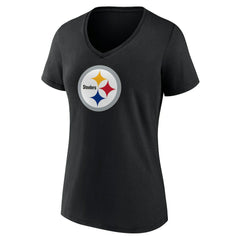 Pittsburgh Steelers Women's Primary Team Logo V-Neck T-Shirt - Black cheap