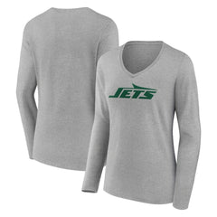 New York Jets Women's Primary Logo Long Sleeve V-Neck T-Shirt - Gray online