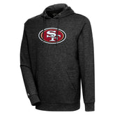 San Francisco 49ers Antigua Action Chenille Pullover Hoodie - Heathered Black sale