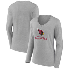 Arizona Cardinals Women's Logo Team Lockup Long Sleeve V-Neck T-Shirt - Heather Gray for sale