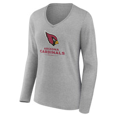 Arizona Cardinals Women's Logo Team Lockup Long Sleeve V-Neck T-Shirt - Heather Gray for sale