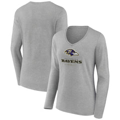 Baltimore Ravens Women's Logo Team Lockup Long Sleeve V-Neck T-Shirt - Heather Gray outlet