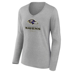 Baltimore Ravens Women's Logo Team Lockup Long Sleeve V-Neck T-Shirt - Heather Gray outlet
