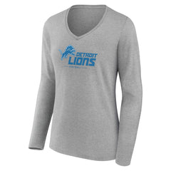 Detroit Lions Women's Logo Team Lockup Long Sleeve V-Neck T-Shirt - Heather Gray sale