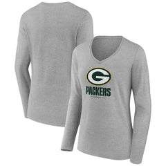 Green Bay Packers Women's Logo Team Lockup Long Sleeve V-Neck T-Shirt - Heather Gray cheap