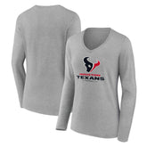 Houston Texans Women's Logo Team Lockup Long Sleeve V-Neck T-Shirt - Heather Gray sale