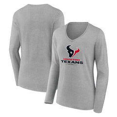 Houston Texans Women's Logo Team Lockup Long Sleeve V-Neck T-Shirt - Heather Gray sale