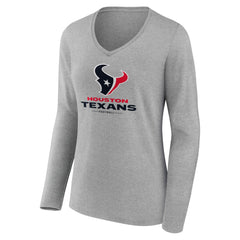 Houston Texans Women's Logo Team Lockup Long Sleeve V-Neck T-Shirt - Heather Gray sale