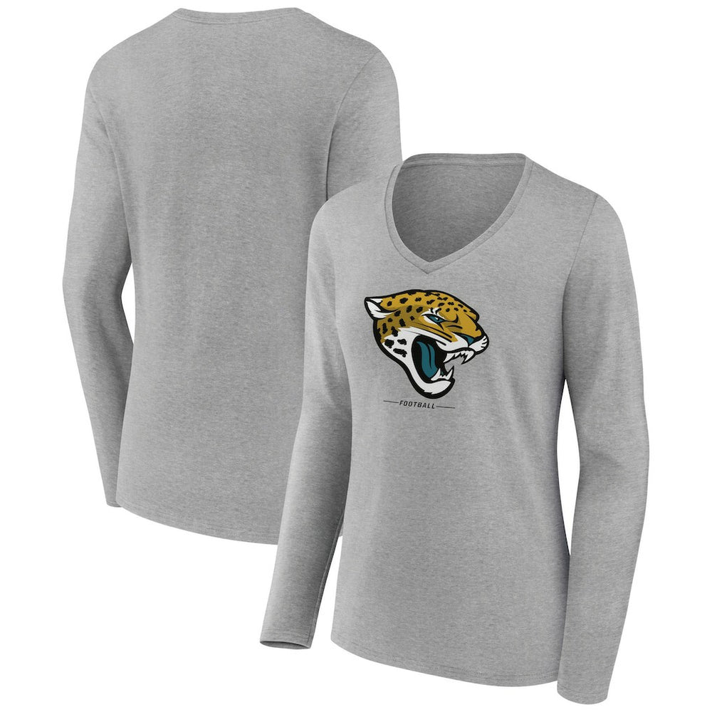 Jacksonville Jaguars Women's Logo Team Lockup Long Sleeve V-Neck T-Shirt - Heather Gray cheap