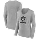 Las Vegas Raiders Women's Logo Team Lockup Long Sleeve V-Neck T-Shirt - Heather Gray outlet