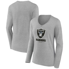 Las Vegas Raiders Women's Logo Team Lockup Long Sleeve V-Neck T-Shirt - Heather Gray outlet