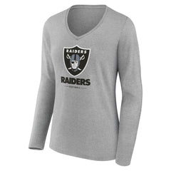 Las Vegas Raiders Women's Logo Team Lockup Long Sleeve V-Neck T-Shirt - Heather Gray outlet
