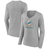 Miami Dolphins Women's Logo Team Lockup Long Sleeve V-Neck T-Shirt - Heather Gray discount