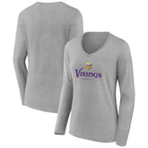 Minnesota Vikings Women's Logo Team Lockup Long Sleeve V-Neck T-Shirt - Heather Gray sale