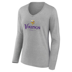 Minnesota Vikings Women's Logo Team Lockup Long Sleeve V-Neck T-Shirt - Heather Gray sale