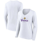 Minnesota Vikings Women's Logo Team Lockup Long Sleeve V-Neck T-Shirt - White sale