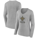 New Orleans Saints Women's Logo Team Lockup Long Sleeve V-Neck T-Shirt - Heather Gray for sale