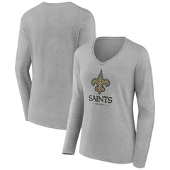 New Orleans Saints Women's Logo Team Lockup Long Sleeve V-Neck T-Shirt - Heather Gray for sale