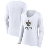 New Orleans Saints Women's Logo Team Lockup Long Sleeve V-Neck T-Shirt - White outlet