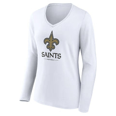 New Orleans Saints Women's Logo Team Lockup Long Sleeve V-Neck T-Shirt - White outlet