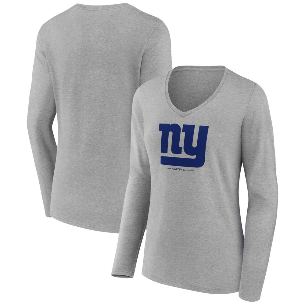 New York Giants Women's Logo Team Lockup Long Sleeve V-Neck T-Shirt - Heather Gray outlet