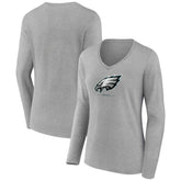 Philadelphia Eagles Women's Logo Team Lockup Long Sleeve V-Neck T-Shirt - Heather Gray for sale