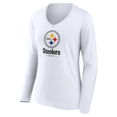 Pittsburgh Steelers Women's Logo Team Lockup Long Sleeve V-Neck T-Shirt - White cheap