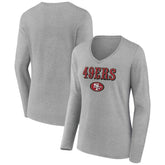 San Francisco 49ers Women's Logo Team Lockup Long Sleeve V-Neck T-Shirt - Heather Gray for sale
