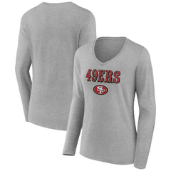 San Francisco 49ers Women's Logo Team Lockup Long Sleeve V-Neck T-Shirt - Heather Gray for sale