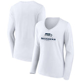 Seattle Seahawks Women's Logo Team Lockup Long Sleeve V-Neck T-Shirt - White cheap