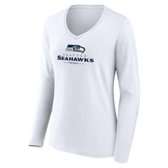 Seattle Seahawks Women's Logo Team Lockup Long Sleeve V-Neck T-Shirt - White cheap